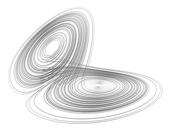 A plotted rendering of the Lorenz attractor, two intersecting spiral wings of looping lines